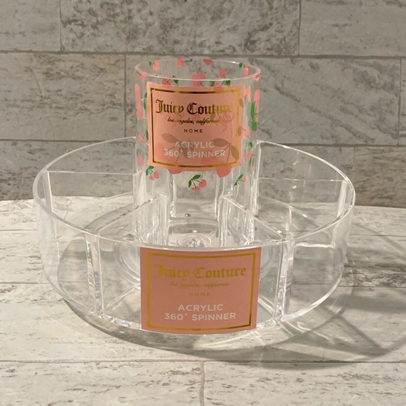Juicy Couture Other - Juicy Couture Home Cherry Hearts Print Acrylic 360 Spinner Cosmetics Holder